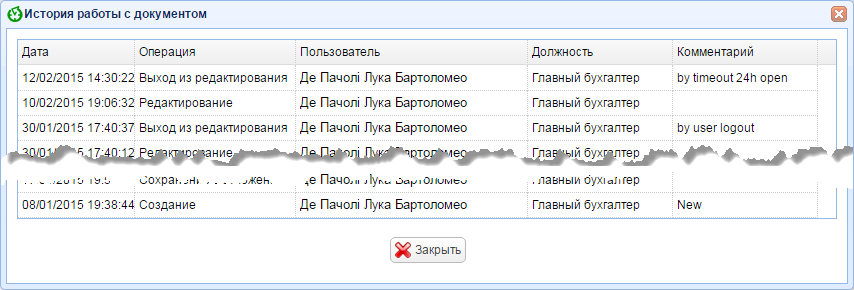 История работы с документом